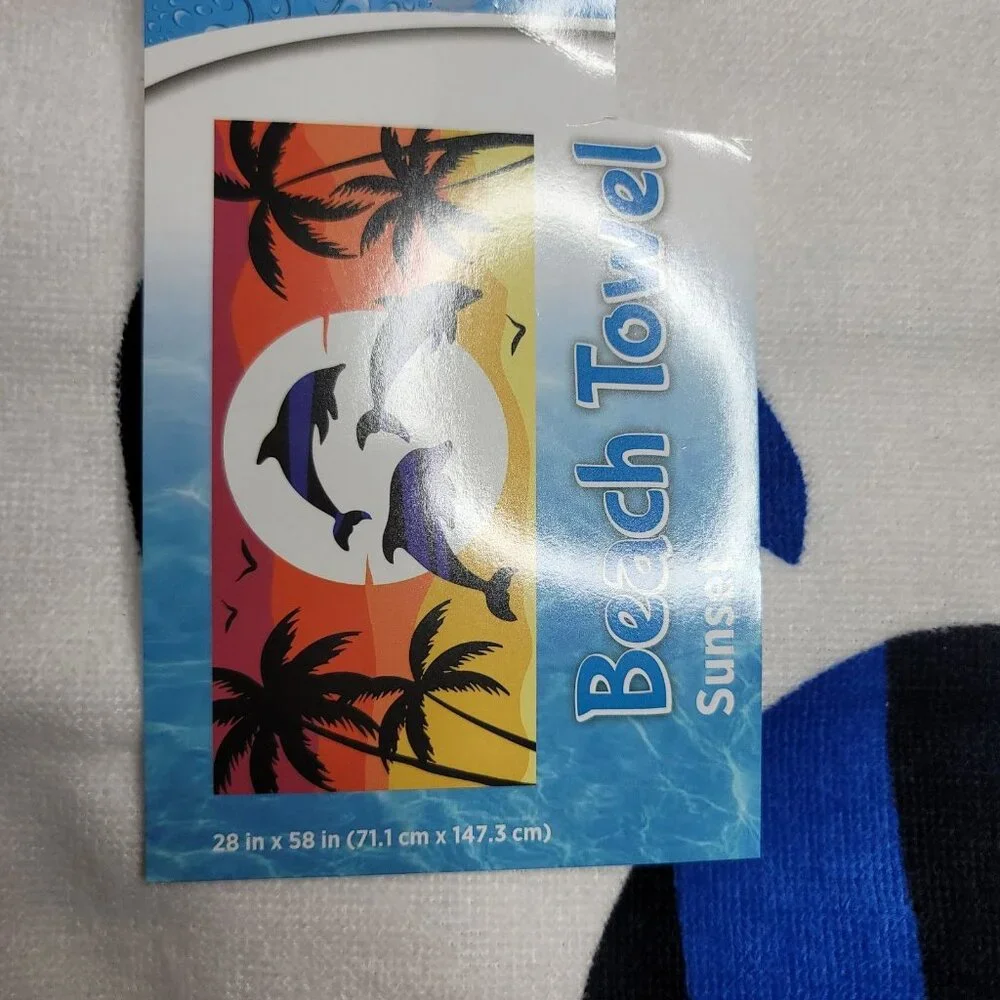 Dolphins Sunset Beach Towel Swim Pool  28 x 58 Inches New w Tags